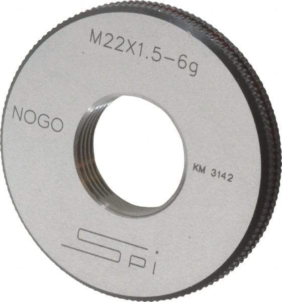 SPI - M22x1.5 No Go Single Ring Thread Gage - Class 6G, Oil Hardened Nonshrinking Steel (OHNS), NPL Traceability Certification Included - Caliber Tooling