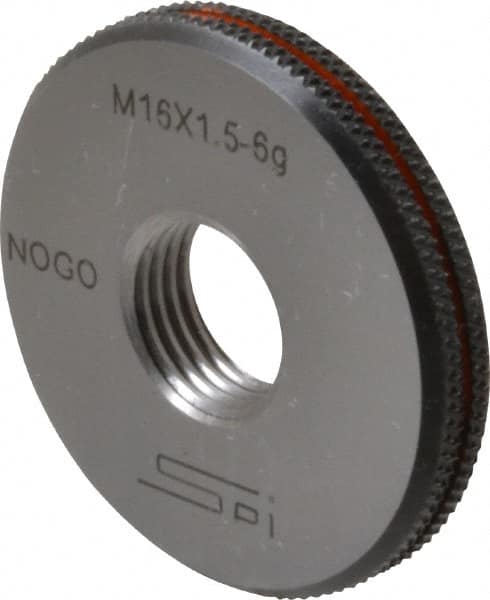 SPI - M16x1.5 No Go Single Ring Thread Gage - Class 6G, Oil Hardened Nonshrinking Steel (OHNS), NPL Traceability Certification Included - Caliber Tooling