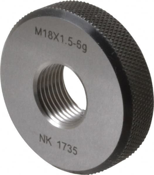 SPI - M18x1.5 Go Single Ring Thread Gage - Class 6G, Oil Hardened Nonshrinking Steel (OHNS), NPL Traceability Certification Included - Caliber Tooling