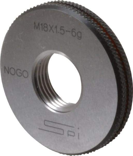 SPI - M18x1.5 No Go Single Ring Thread Gage - Class 6G, Oil Hardened Nonshrinking Steel (OHNS), NPL Traceability Certification Included - Caliber Tooling