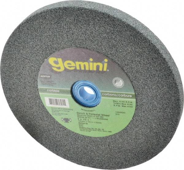 Norton - 60 Grit Silicon Carbide Bench & Pedestal Grinding Wheel - 6" Diam x 1" Hole x 1/2" Thick, 4140 Max RPM, Medium Grade - Caliber Tooling