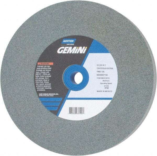 Norton - 120 Grit Silicon Carbide Bench & Pedestal Grinding Wheel - 6" Diam x 1" Hole x 3/4" Thick, 4140 Max RPM, Fine Grade - Caliber Tooling