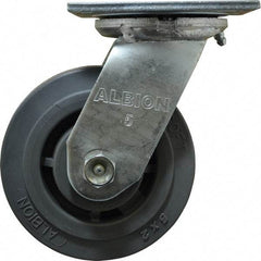 Albion - 5" Diam x 2" Wide x 6-1/2" OAH Top Plate Mount Swivel Caster - Soft Rubber, 350 Lb Capacity, Roller Bearing, 4 x 4-1/2" Plate - Caliber Tooling