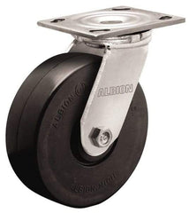 Albion - 8" Diam x 2" Wide x 9-1/2" OAH Top Plate Mount Swivel Caster - Rubber, 500 Lb Capacity, Roller Bearing, 4 x 4-1/2" Plate - Caliber Tooling