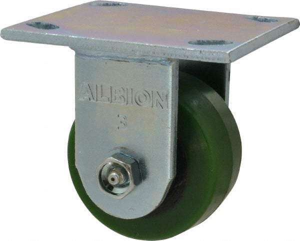 Albion - 3-1/4" Diam x 1-5/8" Wide x 4-1/4" OAH Top Plate Mount Rigid Caster - Polyurethane, 420 Lb Capacity, Roller Bearing, 4 x 4-1/2" Plate - Caliber Tooling