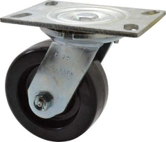 Albion - 5" Diam x 2" Wide x 6-1/2" OAH Top Plate Mount Swivel Caster - Phenolic, 1,000 Lb Capacity, Roller Bearing, 4-1/2 x 6-1/4" Plate - Caliber Tooling