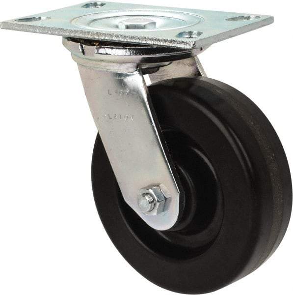 Albion - 6" Diam x 2" Wide x 7-1/2" OAH Top Plate Mount Swivel Caster - Phenolic, 1,200 Lb Capacity, Roller Bearing, 4-1/2 x 6-1/4" Plate - Caliber Tooling