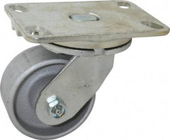 Albion - 4" Diam x 2" Wide x 5-5/8" OAH Top Plate Mount Swivel Caster - Cast Iron, 700 Lb Capacity, Roller Bearing, 4-1/2 x 6-1/4" Plate - Caliber Tooling