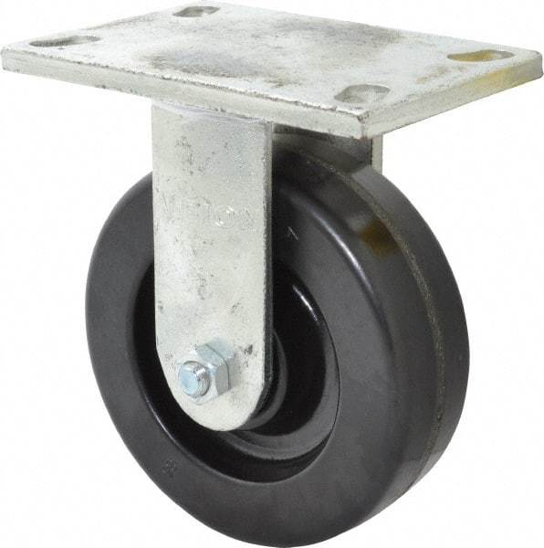 Albion - 6" Diam x 2" Wide x 7-1/2" OAH Top Plate Mount Rigid Caster - Phenolic, 1,200 Lb Capacity, Roller Bearing, 5 x 6-1/4" Plate - Caliber Tooling