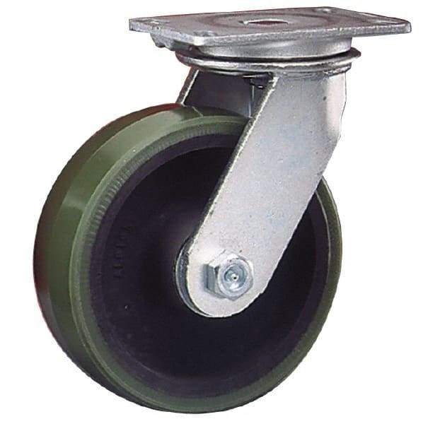 Albion - 12" Diam x 3" Wide x 13-1/2" OAH Top Plate Mount Swivel Caster - Phenolic, 2,000 Lb Capacity, Roller Bearing, 4-1/2 x 6-1/4" Plate - Caliber Tooling