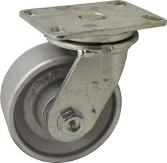 Albion - 6" Diam x 2-1/2" Wide x 7-5/8" OAH Top Plate Mount Swivel Caster - Cast Iron, 2,000 Lb Capacity, Roller Bearing, 4-1/2 x 6-1/4" Plate - Caliber Tooling