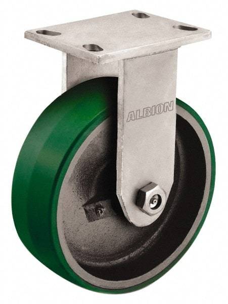 Albion - 8" Diam x 2-1/2" Wide x 10-1/8" OAH Top Plate Mount Rigid Caster - Polyurethane, 2,000 Lb Capacity, Roller Bearing, 5 x 6-1/4" Plate - Caliber Tooling