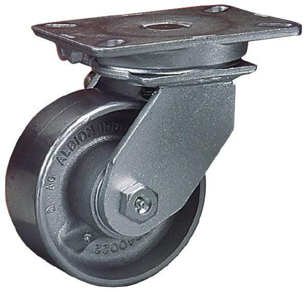 Albion - 8" Diam x 3" Wide x 10-1/2" OAH Top Plate Mount Swivel Caster - Forged Steel, 3,500 Lb Capacity, Roller Bearing, 5-1/4 x 7-1/4" Plate - Caliber Tooling