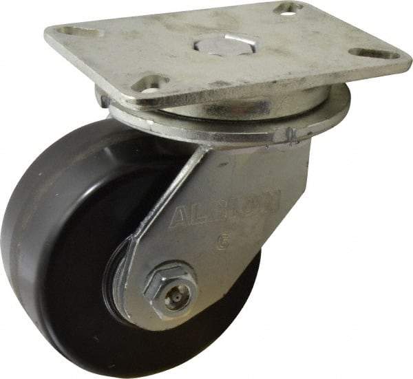 Albion - 6" Diam x 3" Wide x 8" OAH Top Plate Mount Swivel Caster - Phenolic, 2,000 Lb Capacity, Roller Bearing, 5-1/4 x 7-1/4" Plate - Caliber Tooling