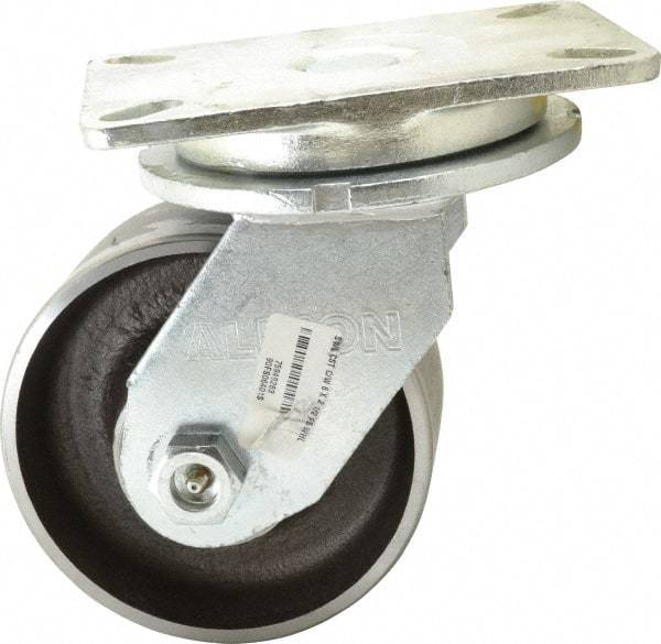 Albion - 6" Diam x 2-1/2" Wide x 8" OAH Top Plate Mount Swivel Caster - Forged Steel, 3,500 Lb Capacity, Roller Bearing, 5-1/4 x 7-1/4" Plate - Caliber Tooling