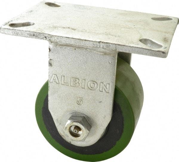 Albion - 5" Diam x 3" Wide x 7" OAH Top Plate Mount Rigid Caster - Polyurethane, 1,530 Lb Capacity, Roller Bearing, 5 x 7-1/4" Plate - Caliber Tooling