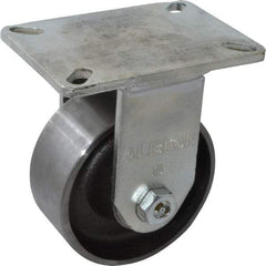 Albion - 6" Diam x 2-1/2" Wide x 8" OAH Top Plate Mount Rigid Caster - Forged Steel, 3,500 Lb Capacity, Roller Bearing, 5 x 7-1/4" Plate - Caliber Tooling