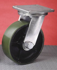 Albion - 8" Diam x 4" Wide x 11" OAH Top Plate Mount Swivel Caster - Polyurethane, 3,500 Lb Capacity, Tapered Roller Bearing, 8-1/2 x 8-1/2" Plate - Caliber Tooling