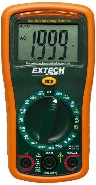 Extech - EX310, CAT III, 600 VAC/VDC, Digital Manual Ranging Multimeter - 200 mOhm, Measures Voltage, Current, Resistance - Caliber Tooling