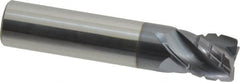 Accupro - 1/2" Diam, 5/8" LOC, 4 Flute Solid Carbide Corner Chamfer Roughing End Mill - AlTiN Finish, 2-1/2" OAL, 1/2" Shank Diam, Single End, 30° Helix - Caliber Tooling