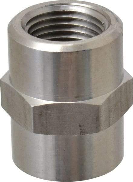 Made in USA - 1-1/4" Grade 316 Stainless Steel Pipe Hex Coupling - FNPT End Connections, 3,000 psi - Caliber Tooling