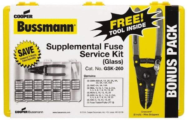 Cooper Bussmann - 32 to 250 VAC/VDC, Fuse Service Kit - 20 Amps, Glass and Ceramic - Caliber Tooling