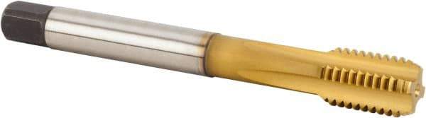 Kennametal - M12x1.50 Metric Fine 6HX 4 Flute TiCN/TiN Finish Powdered Metal Straight Flute Machine Tap - Bottoming, Right Hand Thread, 100mm OAL, 15mm Thread Length, Oversize, Through Coolant - Exact Industrial Supply