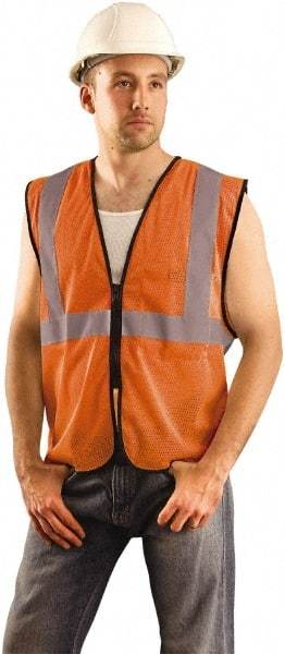 OccuNomix - Size S/M High Visibility Orange Mesh General Purpose Vest - Zipper Closure, 1 Pocket, Polyester - Caliber Tooling