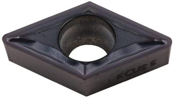 Kennametal - DCMT32.52 FP Grade KCU25 Carbide Turning Insert - TiAlN Finish, 55° Diamond, 3/8" Inscr Circle, 5/32" Thick, 1/32" Corner Radius - Caliber Tooling