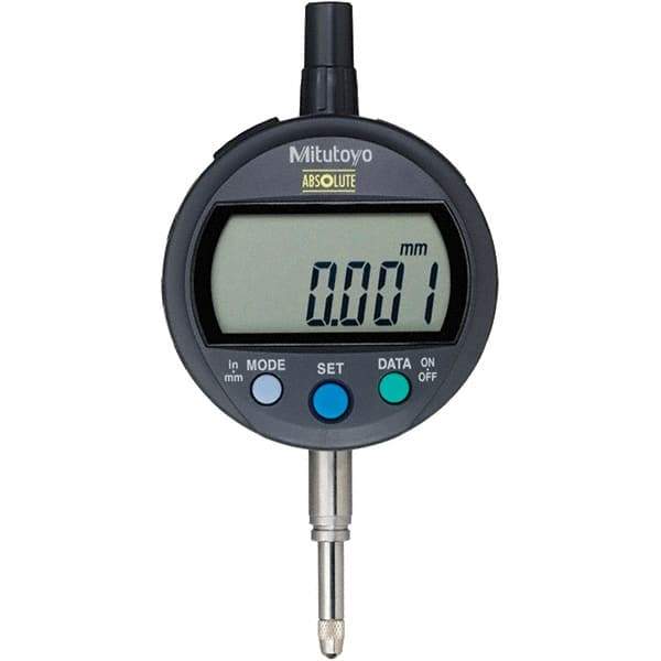 Mitutoyo - 0 to 12.7mm Range, 0.001mm Graduation, Electronic Drop Inidicator - Flat Back, 0.003mm Accuracy, LCD Display, Metric - Caliber Tooling