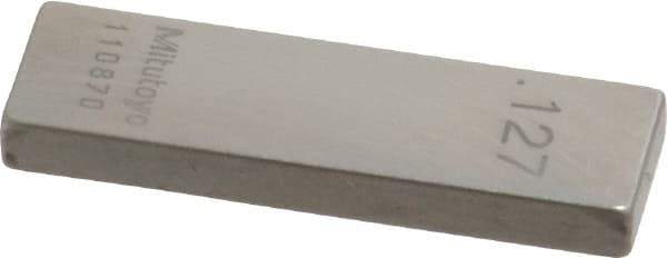 Mitutoyo - 0.127" Rectangular Steel Gage Block - Accuracy Grade 0, Includes Certificate of Inspection - Caliber Tooling