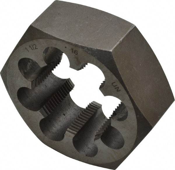 Interstate - 1-1/2 - 16 UNS Thread, 2-9/16" Hex, Right Hand Thread, Hex Rethreading Die - Carbon Steel, 1" Thick - Exact Industrial Supply