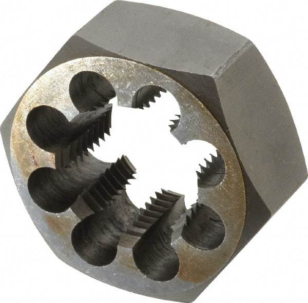 Interstate - 1-1/4 - 10 UNS Thread, 2-3/16" Hex, Right Hand Thread, Hex Rethreading Die - Carbon Steel, 1" Thick - Exact Industrial Supply