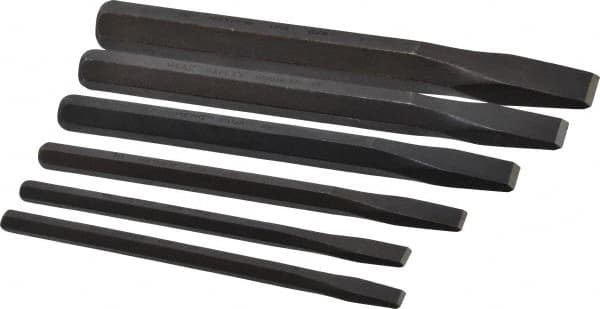 Mayhew - 6 Piece Cold Chisel Set - 5, 4-1/2, 5, 5-3/4, 6 & 7" OAL, Sizes Included 1/4 to 3/4" - Caliber Tooling