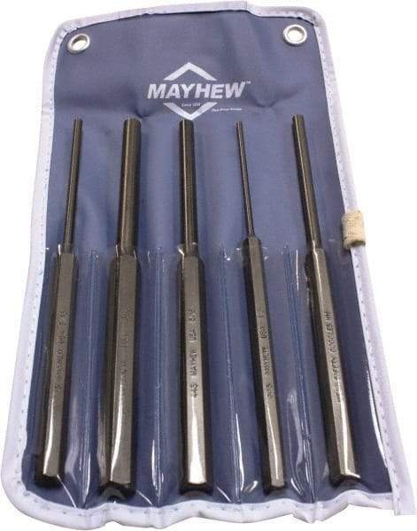 Mayhew - 5 Piece, 1/8 to 3/8", Pin Punch Set - Round Shank, Comes in Vinyl Pouch - Caliber Tooling