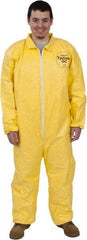 Dupont - Size L PE Film Chemical Resistant Coveralls - Yellow, Zipper Closure, Open Cuffs, Open Ankles, Serged Seams - Caliber Tooling