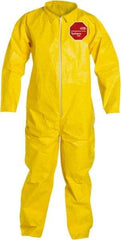 Dupont - Size XL PE Film Chemical Resistant Coveralls - Yellow, Zipper Closure, Open Cuffs, Open Ankles, Serged Seams - Caliber Tooling