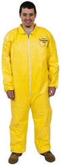 Dupont - Size L PE Film Chemical Resistant Coveralls - Yellow, Zipper Closure, Elastic Cuffs, Elastic Ankles, Serged Seams - Caliber Tooling