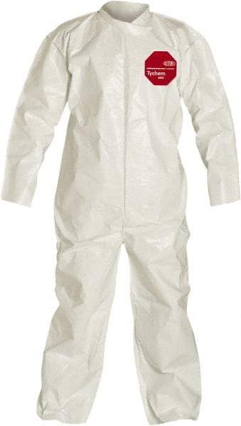 Dupont - Size 4XL Saranex Chemical Resistant Coveralls - White, Zipper Closure, Open Cuffs, Open Ankles, Bound Seams - Caliber Tooling