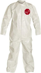 Dupont - Size XL Saranex Chemical Resistant Coveralls - White, Zipper Closure, Open Cuffs, Open Ankles, Bound Seams - Caliber Tooling