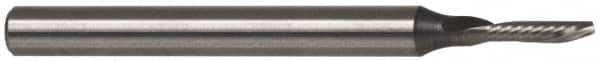 Accupro - 1/16" Cutting Diam x 1/4" Length of Cut, 1 Flute, Downcut Spiral Router Bit - Uncoated, Right Hand Cut, Solid Carbide, 1-1/2" OAL x 1/8" Shank Diam, Single Edge, 21° Helix Angle - Caliber Tooling