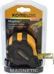 Komelon - 25' x 1" Yellow Blade Tape Measure - 1/16" Graduation, Inch Graduation Style, Yellow/Black Case - Caliber Tooling