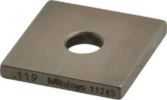 Mitutoyo - 0.119" Square Steel Gage Block - Accuracy Grade 0, Includes Certificate of Inspection - Caliber Tooling