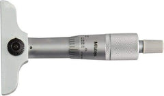 Mitutoyo - 0 to 1" Range, 1 Rod, Mechanical Depth Micrometer - Ratchet Stop Thimble, 2-1/2" Base Length, 0.01mm Graduation, 4mm Rod Diam - Caliber Tooling