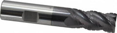 ProMax - 5/8" Diam, 1-1/4" LOC, 4 Flute Solid Carbide Roughing & Finishing Corner Radius End Mill - AlTiN Finish, 3-1/2" OAL, 5/8" Shank Diam, Weldon Shank, 40° Helix, Centercutting, Regular Length - Caliber Tooling