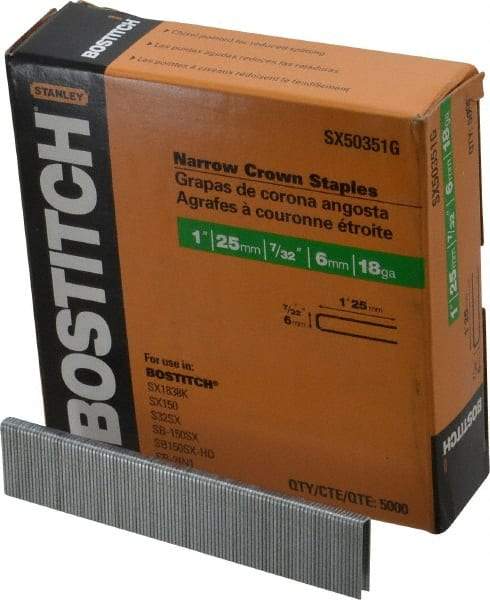 Stanley Bostitch - 1" Long x 7/32" Wide, 18 Gauge Crowned Construction Staple - Steel, Galvanized Finish - Caliber Tooling