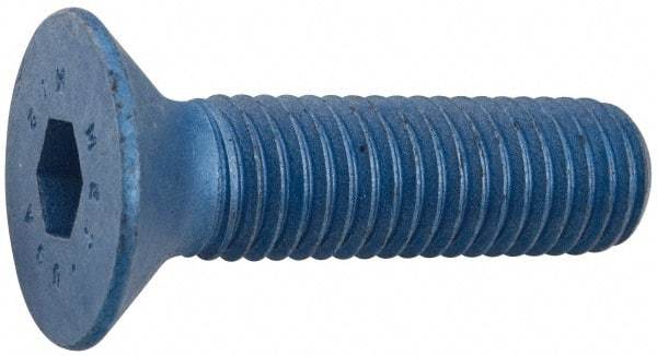 Metric Blue - M12x1.75 Metric Coarse Hex Socket Drive, 90° Flat Screw - Grade 12.9 Alloy Steel, Metric Blue Finish, Fully Threaded, 30mm OAL - Caliber Tooling