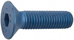 Metric Blue - M8x1.25 Metric Coarse Hex Socket Drive, 90° Flat Screw - Grade 12.9 Alloy Steel, Metric Blue Finish, Fully Threaded, 45mm OAL - Caliber Tooling