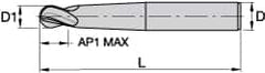 Kennametal - 5/8" Diam, 5/8" LOC, 4 Flute Solid Carbide Ball End Mill - TiAlN/TiN/TiAlN Finish, Single End, 5" OAL, 5/8" Shank Diam, Spiral Flute - Caliber Tooling