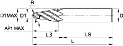 Kennametal - 6° Taper Angle per Side, 0.158" Small End Diam, 30.5mm LOC, Solid Carbide 4 Flute Tapered Ball End Mill - TiAlN/TiN/TiAlN Finish, 89mm OAL, 10mm Shank Diam, Spiral Flute, 30° Helix - Caliber Tooling